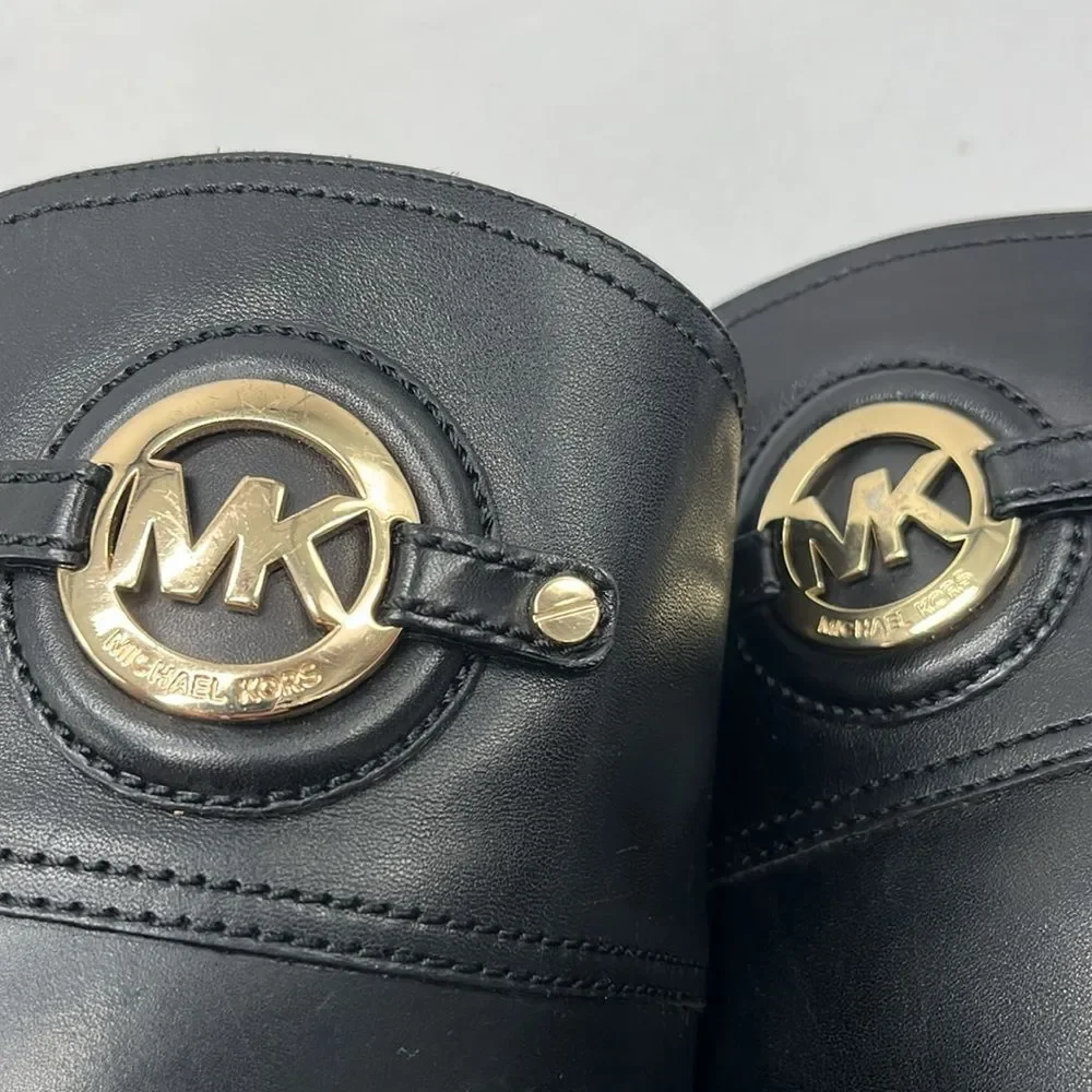 Black Leather Michael Kors Zip Up Riding Boots